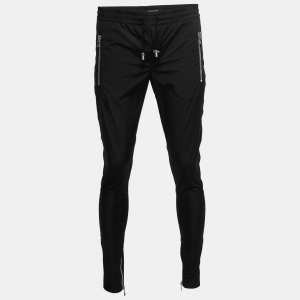 Balmain Black Synthetic Zipper Detail Jogger Trousers M
