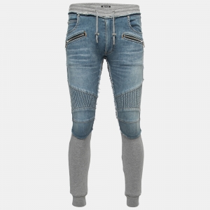 Balmain Grey Cotton Denim Inserts Jogger Pants S