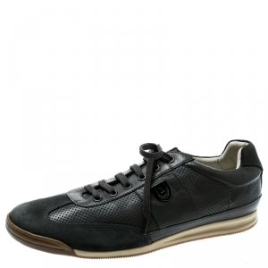Balmain Grey Perforated Leather And Suede Lace Up Sneakers Size 42