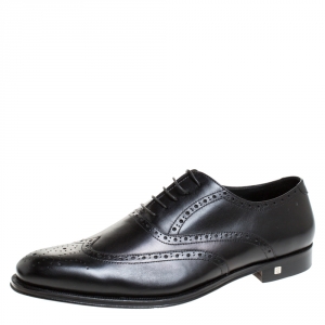 Balmain Black Leather Brogue Detail Lace Up Oxfords Size 45