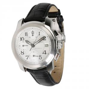 Baume & Mercier Silver Stainless Steel and Leather Capeland MV045216 Men's Wristwatch 38MM