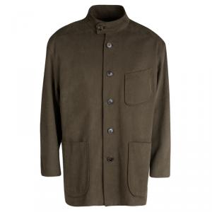 Berluti Brown Cotton Textured Mandarin Collar Jacket XXXL