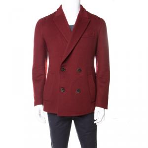 Berluti Burgundy Felted Cashmere Double Breasted Blazer L