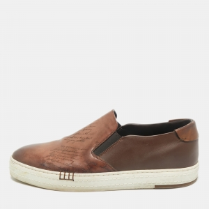 Berluti Brown Leather Playtime Slip On Sneakers Size 41