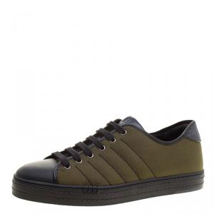 Berluti Khaki Canvas and Alligator Leather Trim Playfield Palermo Sneakers Size 42.5
