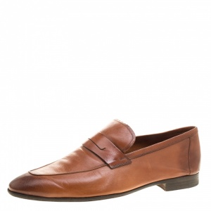 Berluti Brown Leather Penny Loafers Size 42.5
