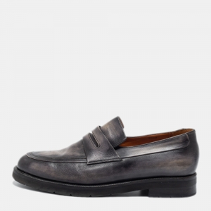 Berluti Dark Grey Leather Couture Demesure Loafers Size 43