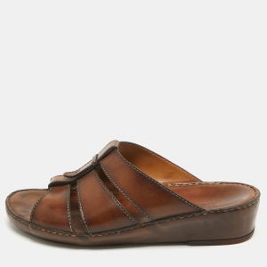 Berluti Brown Leather Slide Sandals 43.5