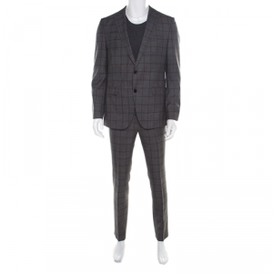 Boss by Hugo Boss Grey Plaid Checked Wool Novan/Ben Slim Fit Suit L