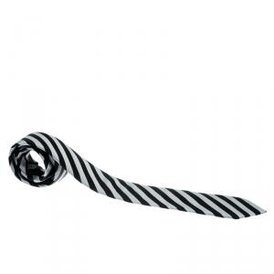 Pre Owned Boss by Hugo Boss Grey and Black Diagonal Striped Silk Tie