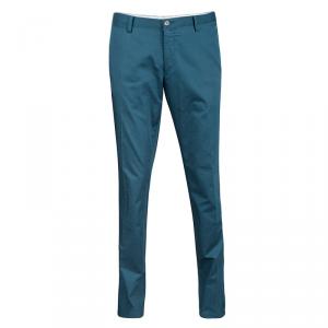 Pre Owned Boss by Hugo Boss Teal Blue Cotton Tailored Pants XL