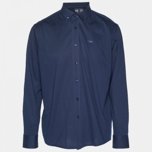 Pre Owned Boss By Hugo Boss Navy Blue Cotton Regular Fit Shirt XXL