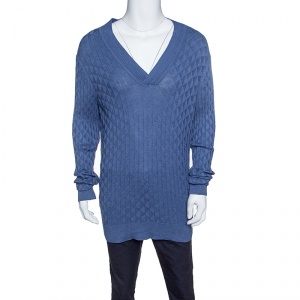 Boss By Hugo Boss Blue Silk Knit Ribbed Trim Slim Fit Lipani Sweater XXL