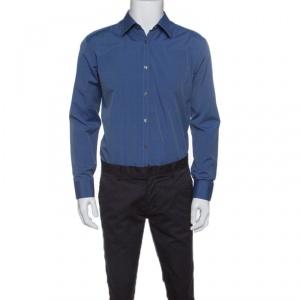 Pre Owned Boss By Hugo Boss Blue Cotton Long Sleeve Button Down Slim Fit Shirt XL
