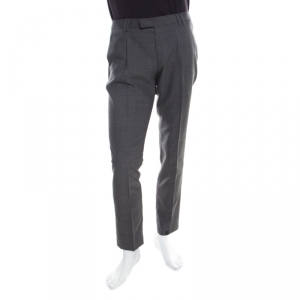 مملوكة مسبقًا Boss By Hugo Boss Navy Blue Checked Wool Shark4 Trousers S