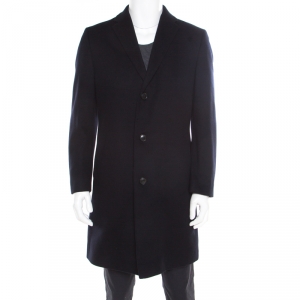 Boss by Hugo Boss Navy Blue Felted Wool and Cashmere Stratus Overcoat M