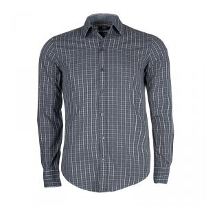 Pre Owned Boss By Hugo Boss Grey Tattersall Checked Slim Fit Cotton Shirt S