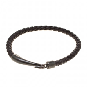 Bottega Veneta Brown Intrecciato Woven Leather Single Hook Bracelet 