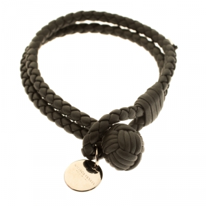 Bottega Veneta Grey Intrecciato Leather Double Strand Knot Bracelet