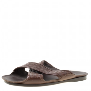 Bottega Veneta Brown Intrecciato Leather Cross Strap Sandals Size 42