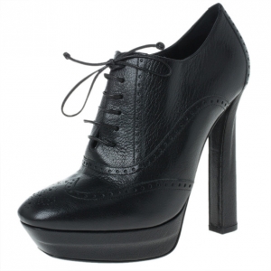 Pre Owned Bottega Veneta Black Leather Brogue Lace Up Ankle Boots Size 40