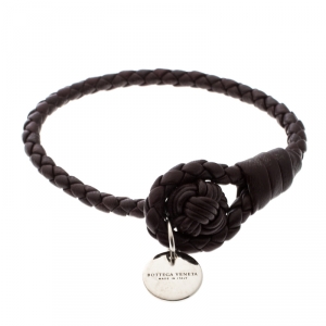Pre Owned Bottega Veneta Espresso Intrecciato Nappa Leather Bracelet 