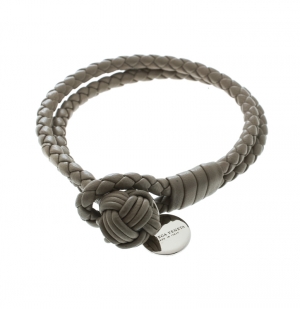 Bottega Veneta Intrecciato Nappa Grey Leather Double Strand Bracelet