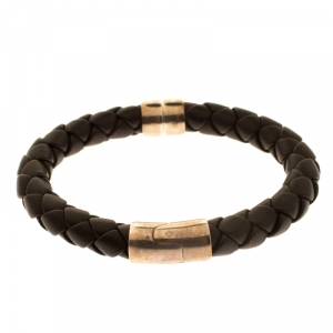 Bottega Veneta Brown Woven Leather Silver Narrow Bracelet