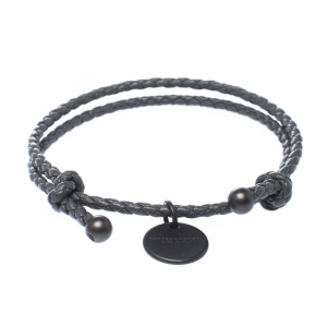 Bottega Veneta Intrecciato Nappa Grey Woven Leather Double Strand Bracelet