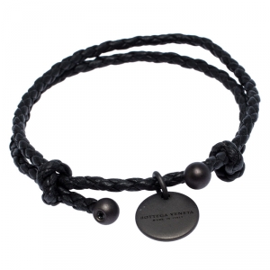 Bottega Veneta Black Intrecciato Leather Double Band Bracelet