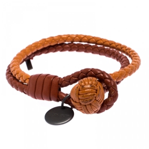 Bottega Veneta Orange Bi-color Intrecciato Nappa Woven Leather Double Strand Bracelet M