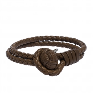 Bottega Veneta Brown Intrecciato Nappa Leather Double Strand Bracelet M