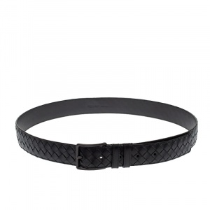 Bottega Veneta Black Intrecciato Leather Belt 100CM