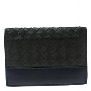 Bottega Veneta Dark Grey/Blue Intrecciato Leather Card Holder