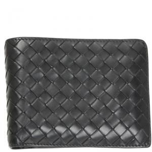 Bottega Veneta Black Intrecciato Leather Bi-fold Wallet