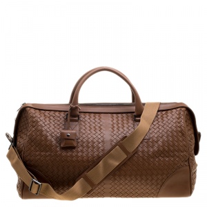 Bottega Veneta Brown Intrecciato Leather Medium Duffel Bag