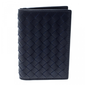 Bottega Veneta Dark Blue Intrecciato Leather Card Holder