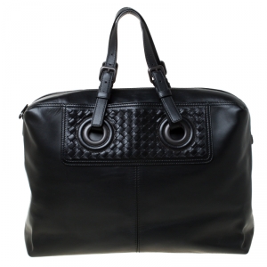 Bottega Veneta Black Intrecciato Leather Large Oculus Duffle Bag