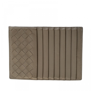  Bottega Veneta Beige Intrecciato Leather Card Holder 8CC