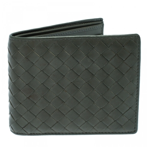 Bottega Veneta Dark Olive Green Intrecciato Leather Bifold Wallet