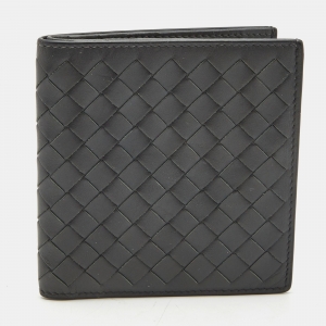 Bottega Veneta Dark Grey Intrecciato Leather Bifold Compact Wallet