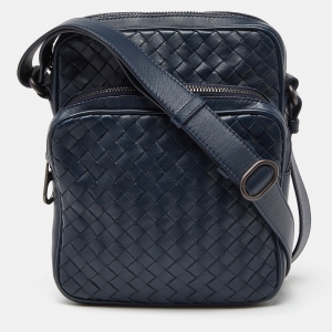 Bottega Veneta Blue Intrecciato Leather Messenger Bag