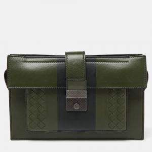 Bottega Veneta Green Intrecciato Leather Zip Pouch