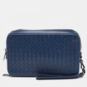 Bottega Veneta Blue Intrecciato Leather Wristlet Pouch