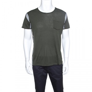 Bottega Veneta Green Jersey Contrast Perforated Knit Trim T-Shirt M