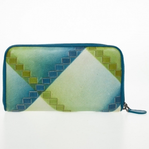 Pre Owned Bottega Veneta Blue Green Leather Intrecciato Nappa Wallet