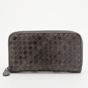 Pre Owned Bottega Veneta Ardoise Intrecciato Ayers Zip Around Wallet