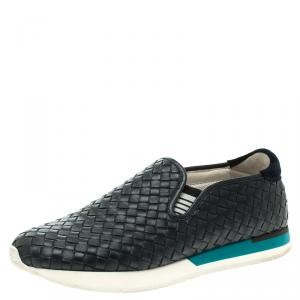Bottega Veneta Navy Blue Intrecciato Leather Sneakers Size 40