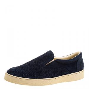 Bottega Veneta Oxford Blue Intrecciato Suede Slip On Sneakers Size 43