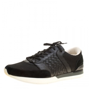 Bottega Veneta Black Intrecciato Leather and Mesh Sneakers Size 43